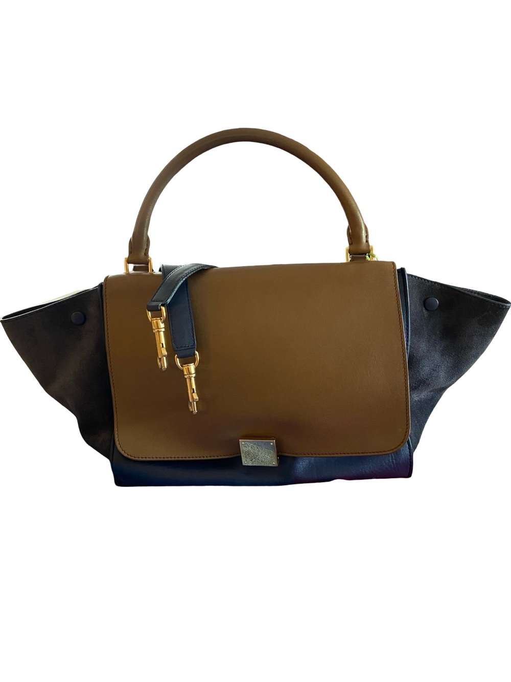 CELINE Tri-Color Suede and Leather 2-Way Trapeze Bag